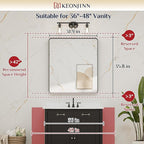 Keonjinn Gold Bathroom Mirrors for Over Sink, 32” x 36” Rounded Rectangle Brushed Gold Vanity Mirror, Anti-Rust Brass Mirror with HD Tempered Glass, Decorative Farmhouse Mirrors, Horizontal/Vertical