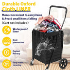Kiffle Shopping Cart Liner（Without Trolley）, 14.7" X 13.2" X 20" Square Bottom, Fits Grocery Cart, Cover and Adjustable Straps, Waterproof Oxford Cloth (Black)