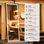 Full Length Mirror with Lights, 75" x 28" LED Lighted Floor Standing Body Mirror, Dimmable & 3 Color Lighting for Bedroom, Cloakroom, Dressing Room, Tempered Glass, Square Black