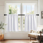 PONY DANCE Short Curtains for Bathroom - Solid 50% Light Block Drapes for Bedroom, RV Curtains for Camper Windows,Cafe Window Decor, W 29 x L 24, Pure White, 1 Pair