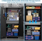 Aobabo 71" H Metal Storage Cabinet with Wheels with 5 Pegboards and 1 Drawer,Lockable Steel Tool Cabinet for Garage,Warehouse,Assembly Required,Black