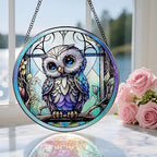 8 Inch Stained Glass Suncatcher Ornament, DOUHASU Owl Sun Catchers Indoor Window, Stained Glass Window Hanging, Home Decor, Owl Lovers Gifts for Women, Men, Friend, Relative