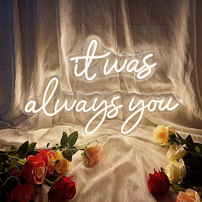Large 36" Neon Sign 'it was always you' Neon Night with Dimmable Wall Decor for Bedroom Living Room Bar Party Club Wedding Girls Birthday Wall Light Decor Reusable Warm White