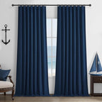 Navy Blue Blackout Curtains 108 Inch Length for Boys Rooms/Bedroom, Floor to Ceiling Track Pleated Drapes with Hooks Linen Thermal Coastal Curtain Dark Blue Window Burg 50"Wx108"Lx2Panels Back Tab