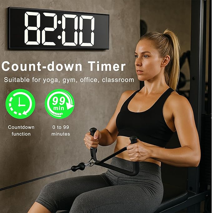 TrophyRak 16" Large Digital Wall Mount Clock, Count Down Timer, Alarm, Big LED, RGB Color, DST, Temperature for Living Room Classroom Desk, Wall, Xmas, Birthday Gift for Senior Mom Dad, White Green