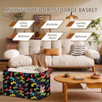 Game Controller Storage Basket Large 17x11.5x10.5 Inche-Collapsible Fabric Organizer Bin with Handles for Gaming Room, Toys, Electronics-Foldable Decorative Hamper with Video Game Design-Single Pack
