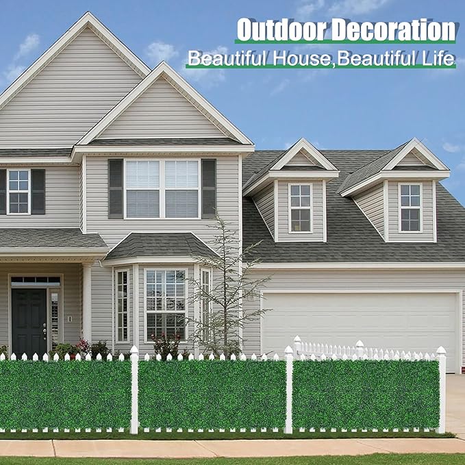 Artificial Greenery Wall Roll,71"x 126"(62 sq.ft) UV-Anti Faux Boxwood Roll Panels Greenery Backdrop, Vine Leaf Fence Panels for Garden Fence Covering Privacy, Outdoor Indoor Home Decor