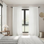 Ivory Semi Sheer Curtains 84 Inches Long 2 Panels Back Tab Rod Pocket Linen Textured Pleated Cotton Curtains Modern Bedroom Decor Light Filtering Lightweight Country Drapes for Living Room 40x84