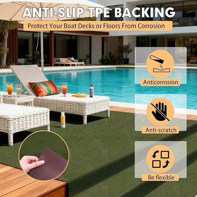 Marine Carpet,5 FT x 20 FT Olive Green Indoor Outdoor Carpet 0.2" Thick with Water-Proof TPE Backing, Non-Slide for Home, Patio, Porch, Deck