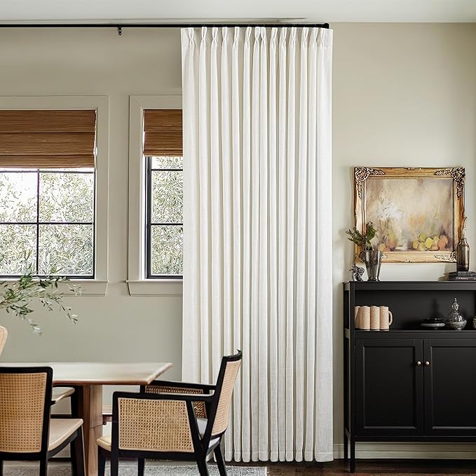 Cream Ivory Linen Curtains 80 Inches Long 2 Panels Set for Living Room Bedroom Pinch Pleated Back Tab Drapes Neutral Modern Farmhouse Decor Semi Sheer 80 Inch Curtains for Dining Room Window Cabin