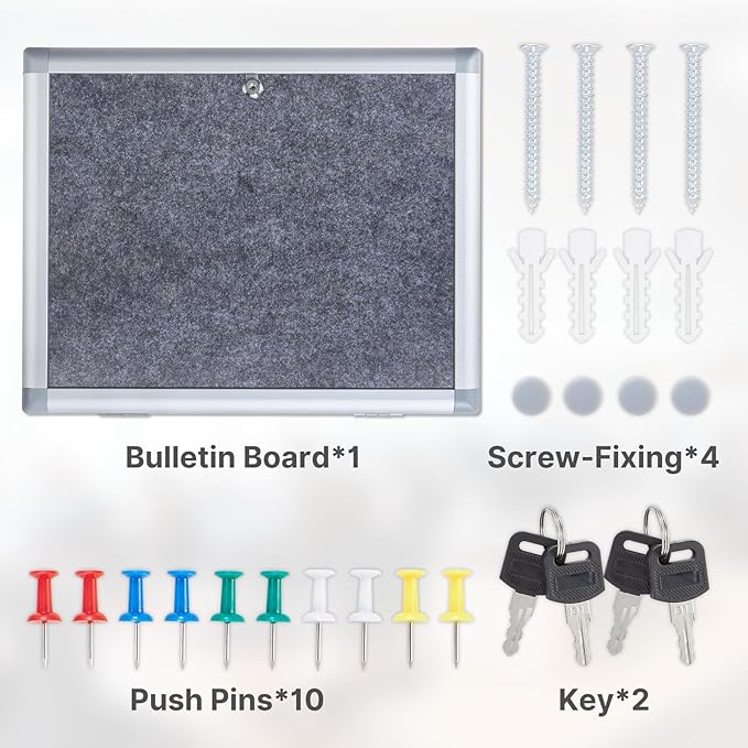 Enclosed Bulletin Board 20x16 Inch Outdoor Notice Board Tamper-Proof Flannel Lockable Display Cases with Aluminum Frame, All Weather Pinboard for Hospital, Restaurant Kitchen, Office