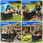 Wagons Cart Foldable, 360 Lbs with Adjustable Handle, Black Lightweight Portable, Collapsible Wagon for Beach Trip, Camping, Shopping, Sports, Travel, Picnic and Grocery (Black)