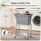 ELYKEN Laundry Cart with Wheels, Rolling Laundry Hamper with Removable Bag and Shelf, Metal Frame Laundry Basket with 4 Casters and 2 Brakes, Ideal for Bedroom, Bathroom, Laundry Room, Gray