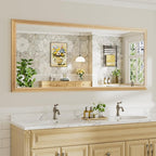 72x32 Inch Bathroom Mirror for Wall, Anti-Rust Oak Wood Grain Metal Framed Bathroom Mirrors for Over Sink,Rectangler Mirrors for Bathroom Vanity, Farmhouse, Bedroom, Living Room, Entryway Decor