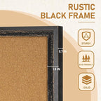 DOLLAR BOSS Cork Board for Office 24 X 18 Inches Cork Boards for Walls Bulletin Board, Decorative Hanging Pin Board Rustic Wooden Frame Vision Board Cork Notice Board for Office Home Decor, Black