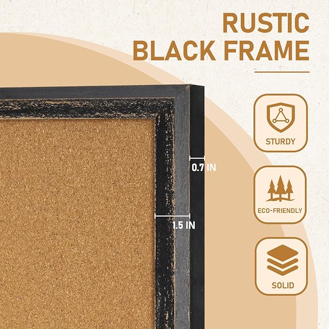 DOLLAR BOSS Large Cork Board for Wall - 48 X 36 Inches, Rustic Wooden Frame Large Bulletin Board, Decorative Hanging Pin Board for Office & Home Decor, Black