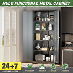 Greenvelly Metal Storage Cabinet,72 Inch Lockable Storage Cabinet with Doors and 4 Adjustable Shelves,Garage Storage Cabinets for Home,School,Gym(Black Grey)