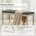 LOULENS 57.7" Linen Fabric End of Bed Bench, French Upholstered Button Tufted Bench for Bedroom End of Bed, Window Seat with Carved Wood Legs for Bedroom, Living Room, Entryway, Dark Grey