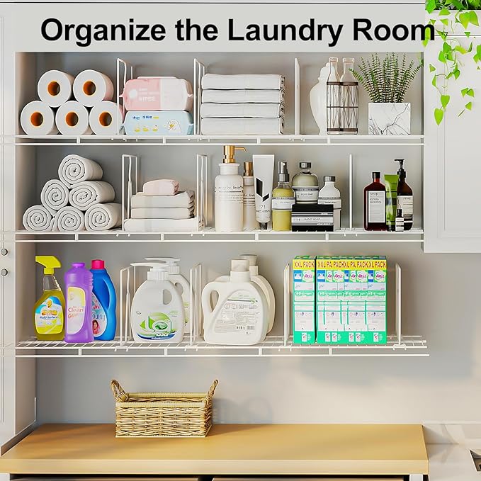 Wire Shelf Dividers for Closet: Tall 12 Pack 12-Inch Deep Adjustable Organizer for Shelves,Metal Rack Separator for Clothes, Purses & Bags，No Tool