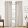 XTMYI 90 Inches Long Oatmeal Country Curtains for Living Room,Sheer Linen Shabby Chic Curtains for Bedroom 70 Inches Wide