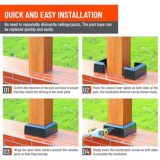 8"x8" (Actual: 7.5"x7.5") Deck Post Base Cover Split, Aluminum Post Base Trim Skirt Decorative Black 2Pack