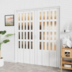 97-120 x 80in (Double 49-60) Accordion Doors Interior Folding Door, 4 Frosted Acrylic Glass White PVC Accordion Door with Upgraded Roller & Handle& Complete Hardware for Closet Bathroom Doorways