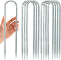 12 INCH 8 Pack Trampoline Stakes, U Shaped Ground Anchors Wind Stakes, Heavy Duty Trampoline Parts, Steel Stakes for Trampolines, Outdoor Canopies, Camping Tents and Football Goals, Silver