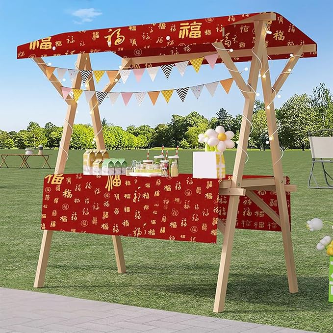 Outdoor Vendor Cart, Portable Cart with Canopy, Movable Stall Display Stand, Foldable Vending Stand Kiosk Display Trolley with Canopy, for Market, Street Food, Events(Red 3,150cm/59in)