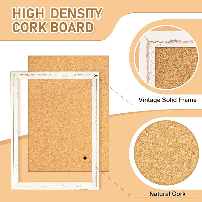DOLLAR BOSS White Cork Board for Wall - 48 X 36 Inches, Rustic Wooden Frame Large Bulletin Board, Decorative Hanging Pin Board for Office & Home Decor