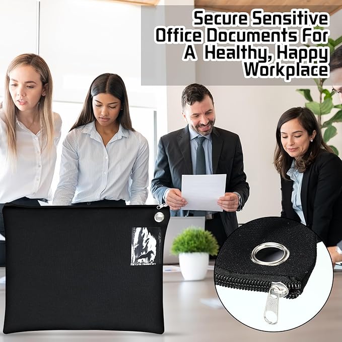 4 Pcs Interoffice Mailer Canvas Transit Sack Zipper Bag 18" x 14" Large Zipper Pouch with Grommet Interoffice Mail Bag (Black)