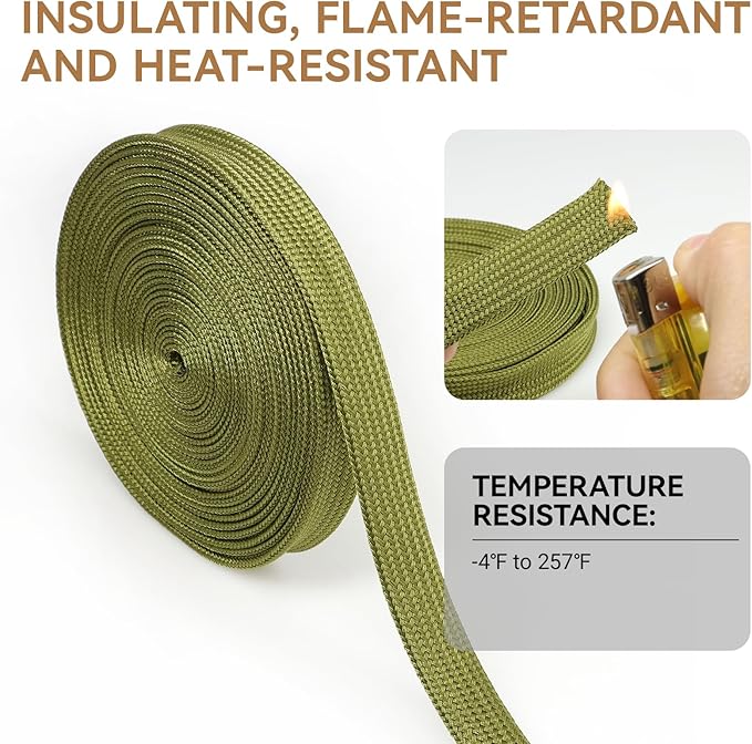 Polyamide Cable Sleeve, 10ft Flexible Expandable Braided Sleeving, Cable Management Sleeve for TV Computer Office Home Entertainment (Green, 1/2")