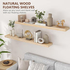 fuqing Natural Wood Floating Shelves, 48 Inch Wood Floating Shelves Set of 2, Natural Raw Wood Shelves for Living Room Bedroom Home Office - Natural