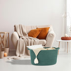Large Rectangle Blankets Basket Living Room 22"x17"x12" Woven Cotton Rope Storage Basket for Nursery Toy Baskets for Kids and Dogs Wicker Laundry Baskets Bin for Clothes Towels dark green