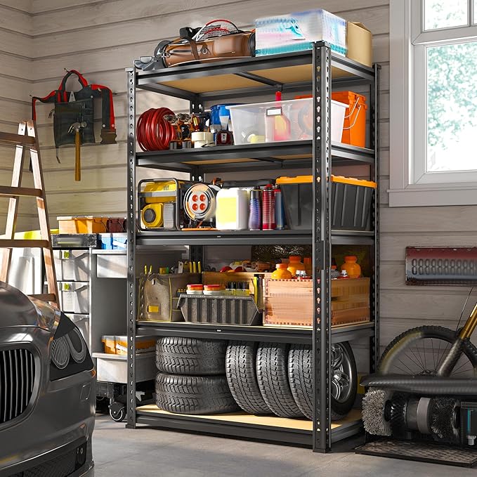 REIBII Storage Shelves 2020LBS Garage Shelving Heavy Duty Metal Shelving 5 Tier Metal Shelf for Garage Pantry Closet Kitchen Basement 28" W x 12" D x 59.8" H, 4 Pack