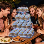 YestBuy 4 Tier Acrylic Cupcake Stand Afternoon Tea Cake Stand Large Cupcake Stand Cupcake Tower Cupcake Holder for Pastry + LED Light String Ideal for Weddings Birthday Bar Party Décor (Blue Light)