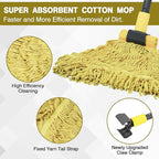 JEHONN Commercial Mop Heavy Duty Industrial String Mops with 57.5 inches Long Handle, Professional Dry Wet Cotton Mop for Cleaning Hardwood Floor Concrete Tile Home Kitchen Office Garage (Yellow)