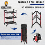 WORKPRO 3-Tier Collapsible Service Cart, 210 LBS Foldable Utility Service Cart with Wheels, Portable Tool Cart for Garage, Warehouse, Home, Restaurant, Office (No Assembly Required)