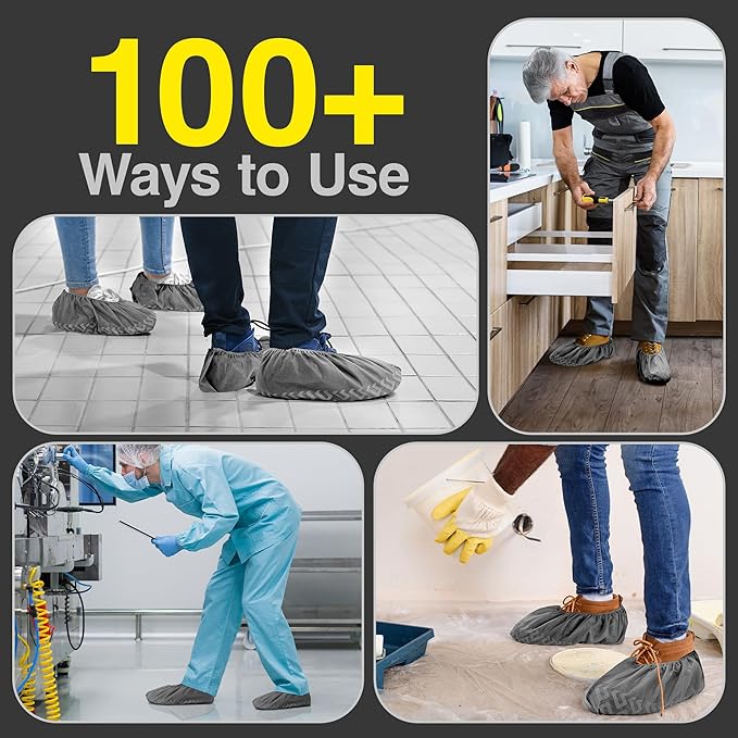 Premium Boot & Shoe Covers Disposable Booties - 50 Pack - Durable, Non-Slip, Non-Toxic, Water Resistant, Recyclable Protectors for Indoor & Outdoor - Large Size Fits Most Shoes