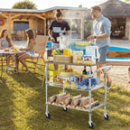 Rolling Kitchen Carts on Wheels With Storage,650Lbs Heavy Duty Metal Cart with Wheels,3 Tier Rolling Cart with Wooden Top,NSF Utility Cart with Handle for Food Cart Serving Carts,30.3"L*31.9"H*18.1"W