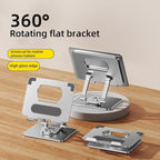 iPad Holder Stand, Tablet Holder with Thickened 360° Rotating Base Dual Rod Adjustable Aluminum Stand for All 4-12.9’’ iPad Surface Samsung Phone Tablet Kindle E-Reader and More, Silver