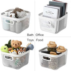 4 Pack Metal Mesh Basket with Hollow Handles White Wire Storage Bin for Organizing Stackable Metal Fine Mesh Basket for Pantry Bathroom Kitchen Cabinets Shelves (Medium)