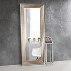 Howard Elliott Bright Silver Leaf Tall Delano Mirror, Large Self Standing Full Length Rectangular Mirror with Stepped Levels, 34 x 82 Inch