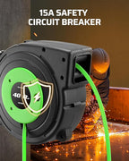 DEWENWILS Retractable Extension Cord Reel, 40 FT Heavy Duty Power Cord, 12/3C SJTOW Retractable Cord Reel, Lighted Triple Tap Outlets, 15A Circuit Breaker, Wall/Ceiling Mount, UL Listed, Green