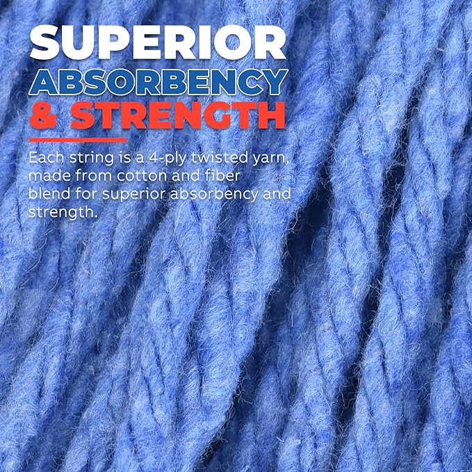 Onesimus 28 oz Heavy Duty Mop Head Replacement, 5 Inch Headband for Quick Change Handle, Blue Loop-End Cotton Blend String Wet Dry Floor Mop Refill Commercial Cleaning Supplies, 6 Pack X-Large