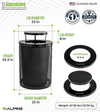 Alpine Outdoor Trash Can 36 Gallon Diamond Steel Commercial Metal Waste Bin with Leak Proof Liner, Heavy Duty Steel Mesh Design, Rain Bonnet Lid & Flat Lid for Parks, Streets, and Public Spaces-Black