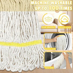 Commercial Industrial Mop Heavy Duty with 3 Replacement Head,Looped-End String Wet Mops with Long Handle for Floor Cleaning, Cotton Mop for Home Garage Office Workshop Warehouse Concrete Floor