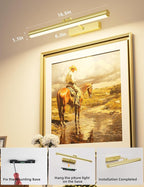 VOLISUN 16 inch Picture Lights for Wall, Rechargable Picture Light Battery Operated, 3 Color Temperatures Cordless Picture Light with Remote, Art Light for Paintings, Gallery, Portrait, 1 Pack (Gold)