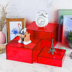 3Pcs Red Buffet Risers Acrylic Boxes Display Food Risers for Buffet Table Platter Parties Weddings Catering Dessert Collectibles Figures Show (6''x7''x8'')