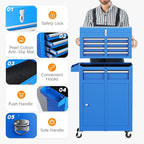 INTERGREAT Blue Tool Chest, 5-Drawer Rolling Tool Chest with Detachable Top Tool Box, Tool Chests with Universal Lockable Wheels, Metal Tool Cart for Garage, Workshop, Barbershop