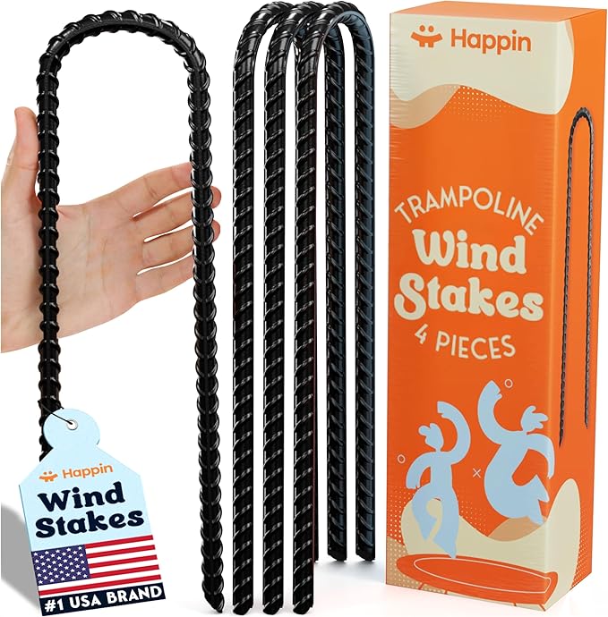 Happin® 12 Inch Heavy Duty Ground Anchors, Garden Stakes U Hook, Tent Stakes Heavy Duty, Chain Link Fence Anchors, Ground Anchors Screw in, Yard Stakes, Galvanized Steel, (4 Pack, Black)